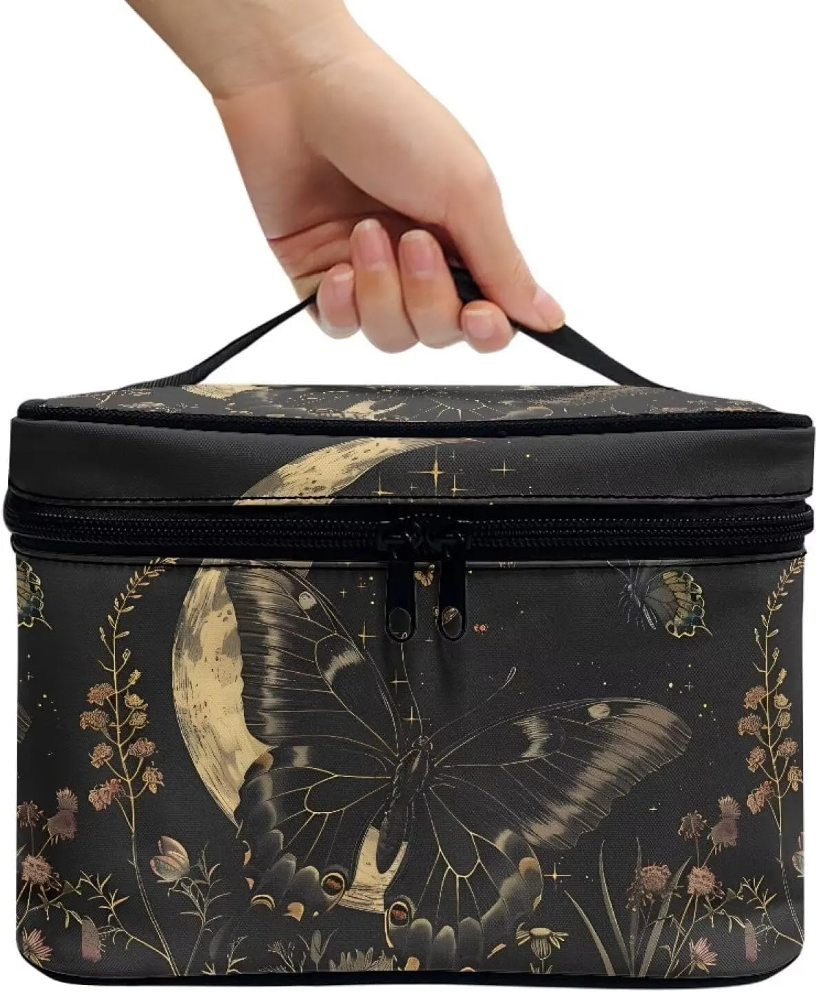 Easy to Hold Portable Storage Bag Birthday Gifts for Sisters Friend Flashideas Black Butterfly Makeup Bag for Travel Large Opening setup Design Makeup Bag Multifunctional Makeup 
