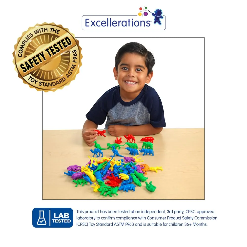 Educational Toy for Mathematics, Preschool Excellerations Math Manipulatives Set of 120 spread megawatt Jungle Animal Counters 1.5 inches -2 inches, STEM 