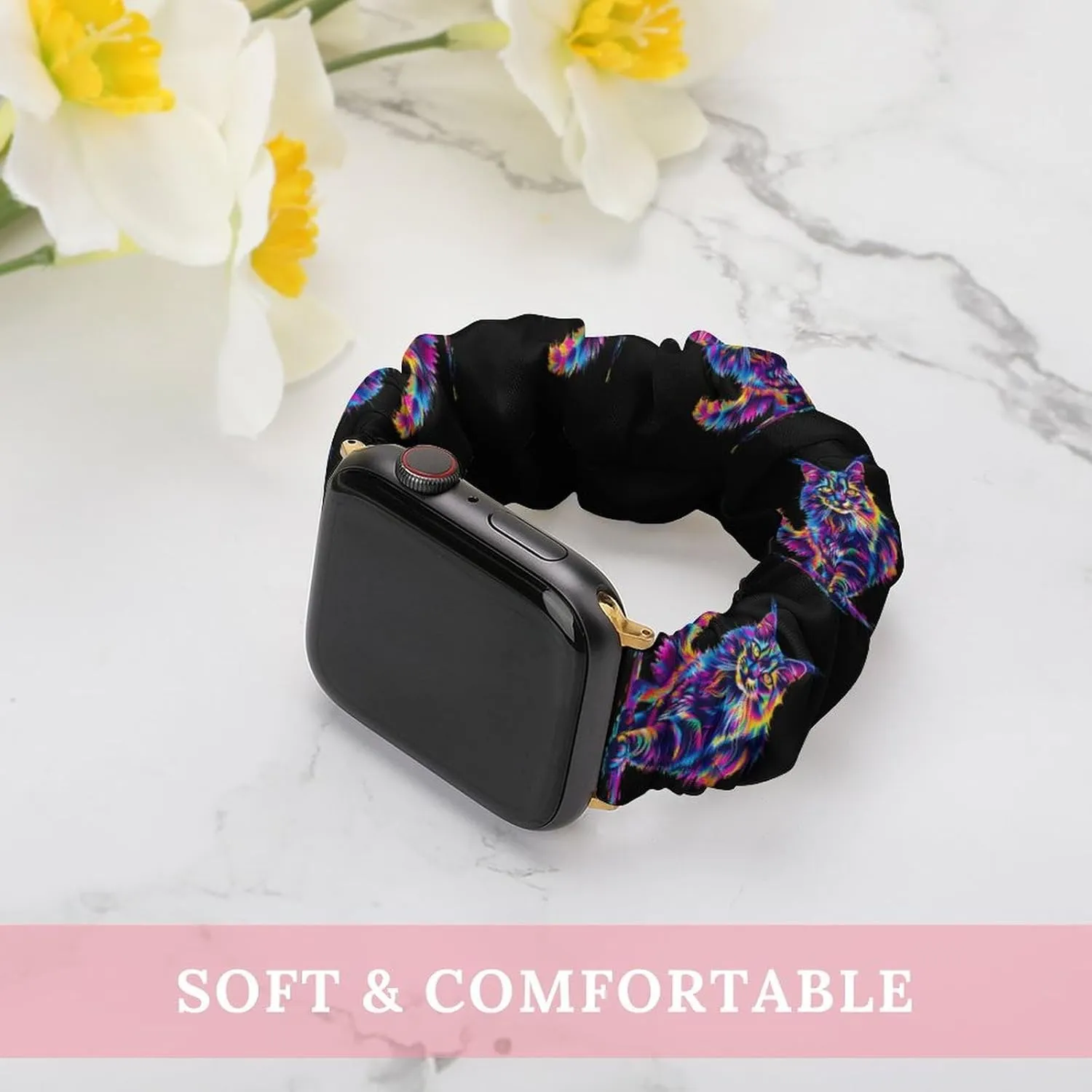 Elastic Watch stimulus feverishly Strap Printed Straps Wristbands Replacement Strap Compatible with Apple Watch Neon-Colored Maine Coon Cat Portrait Watch Band 