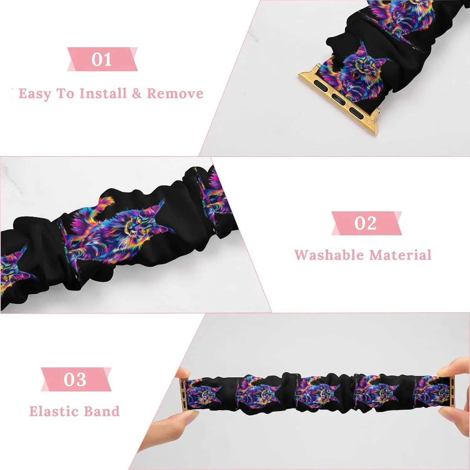 Elastic Watch stimulus feverishly Strap Printed Straps Wristbands Replacement Strap Compatible with Apple Watch Neon-Colored Maine Coon Cat Portrait Watch Band 