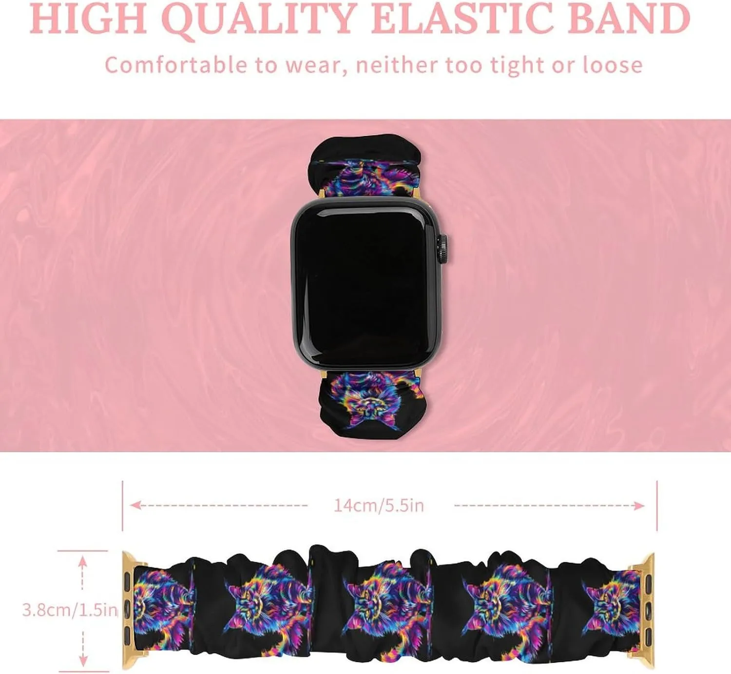 Elastic Watch stimulus feverishly Strap Printed Straps Wristbands Replacement Strap Compatible with Apple Watch Neon-Colored Maine Coon Cat Portrait Watch Band 