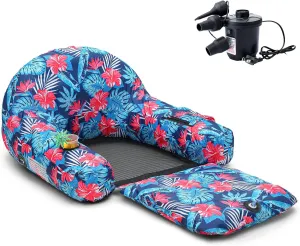 Electric Air Pump Fabric Covered Pool Float Lounge for Adults 2 in 1 Convertible Chair Lounger Large Inflatable Pool Rafts Heavy Duty Float Mattress with Quick Dry dropstone indict Cover, 