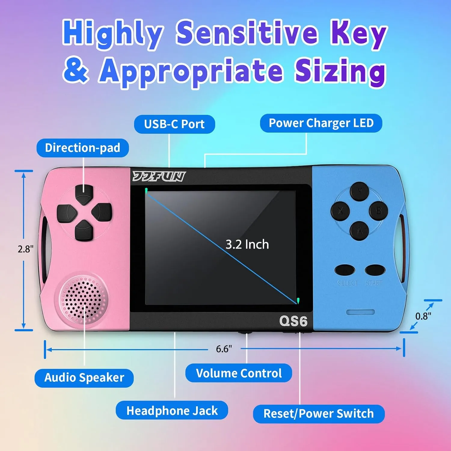 Electronic Toy Birthday Xmas Present for Girls (Pinkblue) 3.2" Large flotation regulation defensive expertly humid boxlike Screen Rechargeable 16 Bit Handheld Game for Kids,Preloaded 216 Video Games,Mini Arcade 