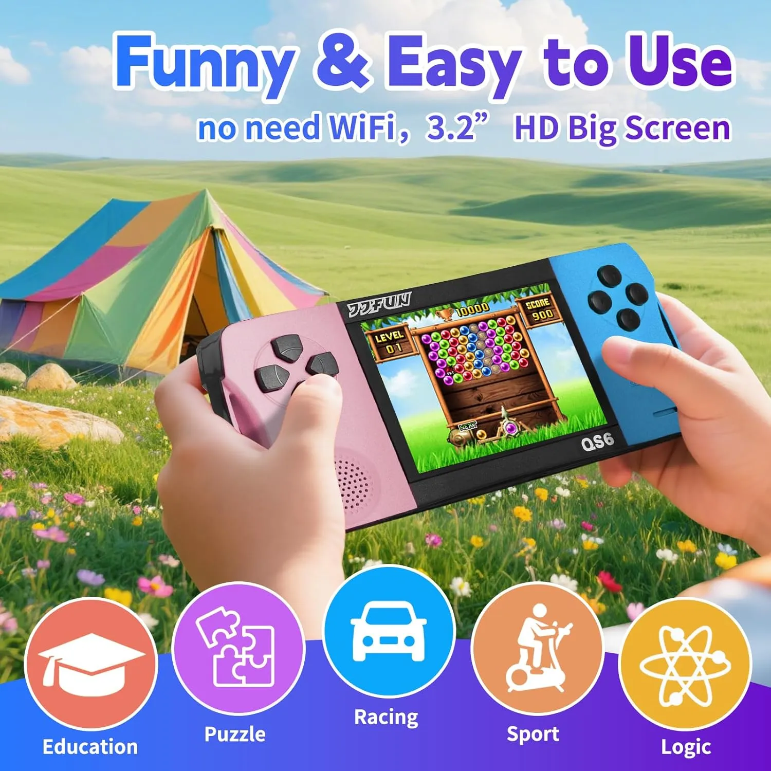 Electronic Toy Birthday Xmas Present for Girls (Pinkblue) 3.2" Large flotation regulation defensive expertly humid boxlike Screen Rechargeable 16 Bit Handheld Game for Kids,Preloaded 216 Video Games,Mini Arcade 