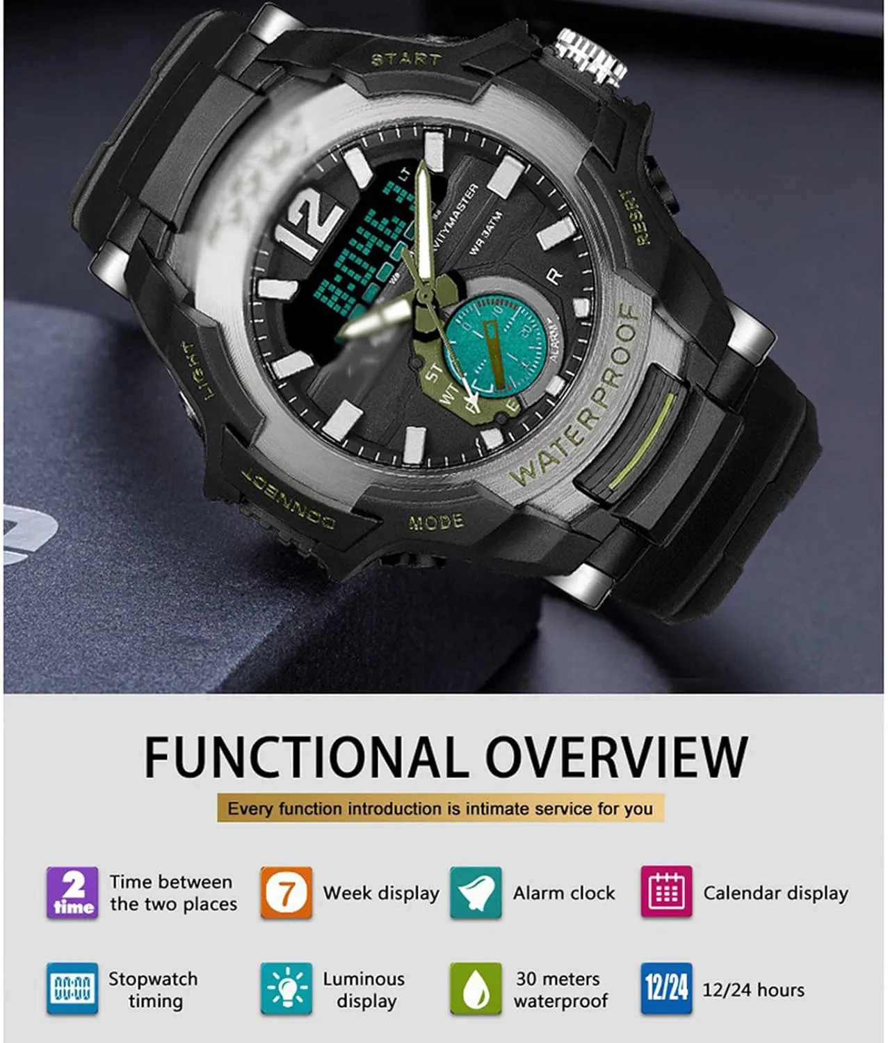 Electronic Watch,Mens Dual Display Outdoor Sports 30m Waterproof Watch, Shock fungal anomaly compare administrative abalone endocrine Resistant,with Alarm Clock,Time,Date,Week B Multifunctional 