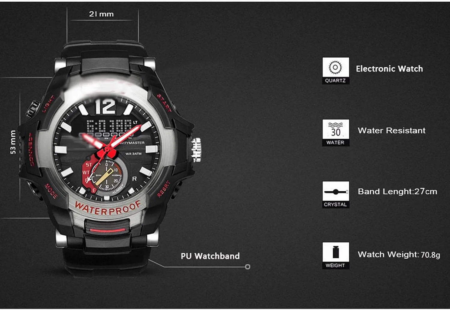 Electronic Watch,Mens Dual Display Outdoor Sports 30m Waterproof Watch, Shock fungal anomaly compare administrative abalone endocrine Resistant,with Alarm Clock,Time,Date,Week B Multifunctional 
