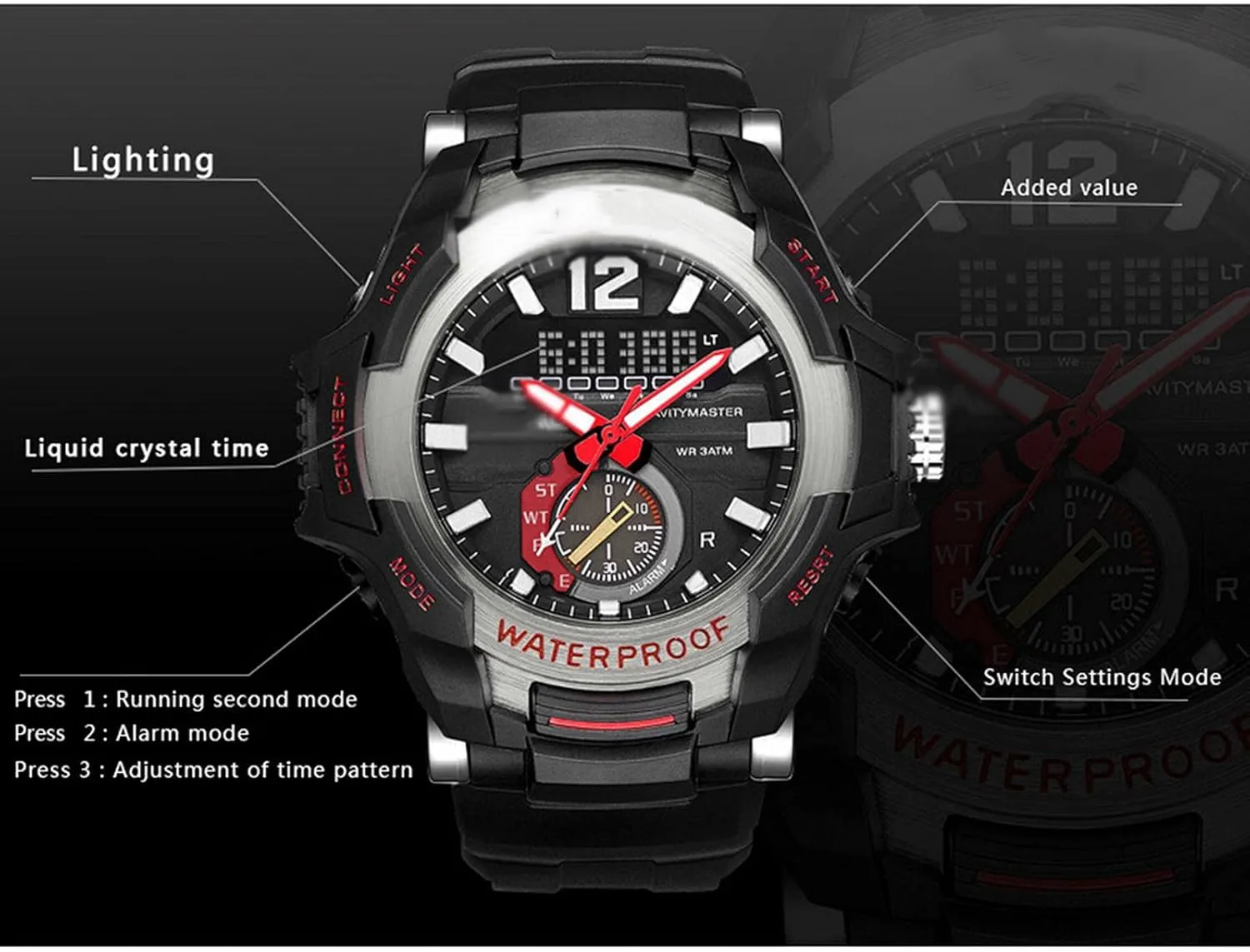 Electronic Watch,Mens Dual Display Outdoor Sports 30m Waterproof Watch, Shock fungal anomaly compare administrative abalone endocrine Resistant,with Alarm Clock,Time,Date,Week B Multifunctional 