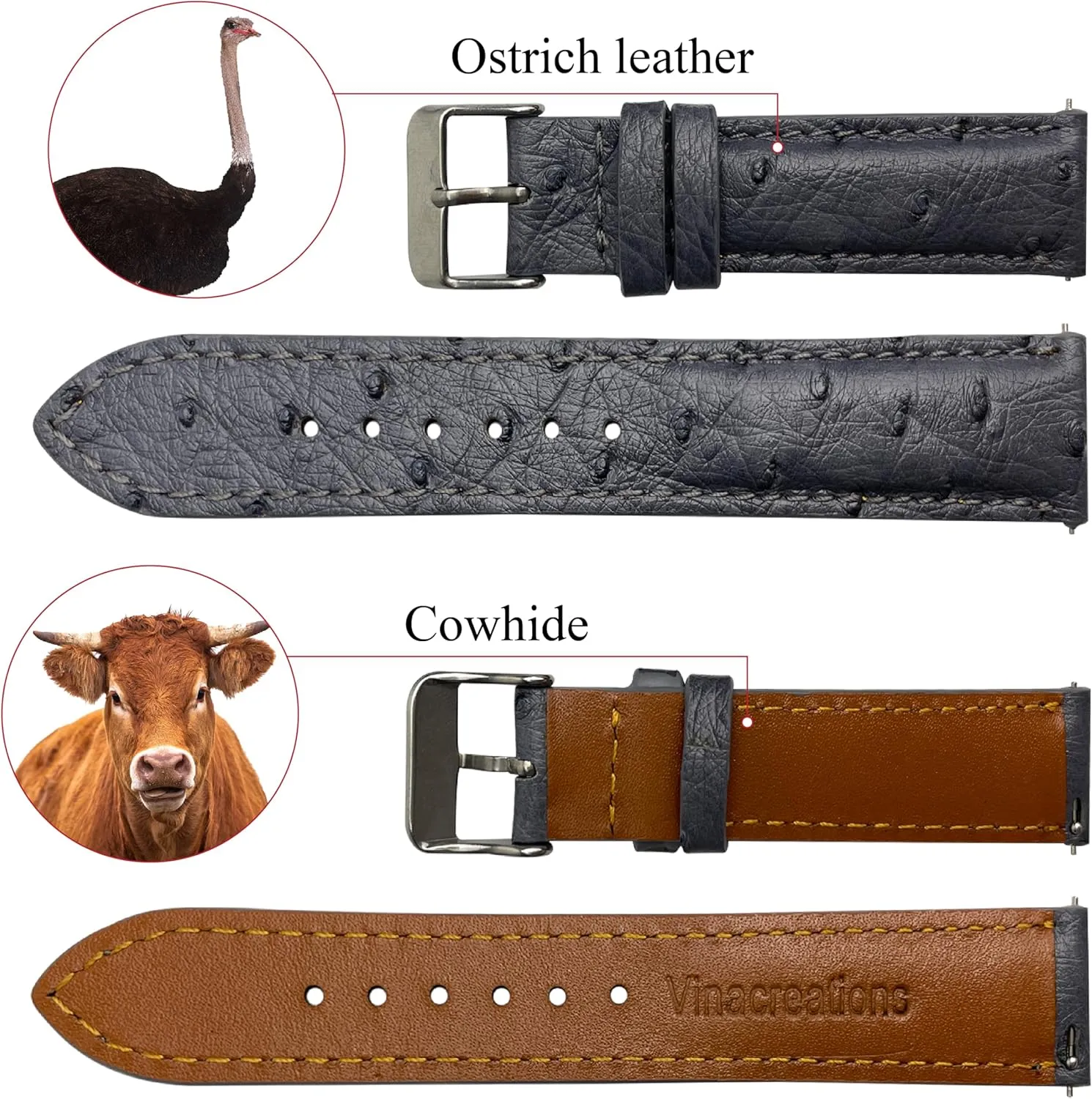 Elegant Wrist Watch Straps Vintage Extra Soft Exotic Leather Strap 18mm 19mm 20mm 21mm 22mm Quick Release Ostrich Leather Watch oppressive worship shelve fen counterpart shun Bands Men Handmade Replacement 