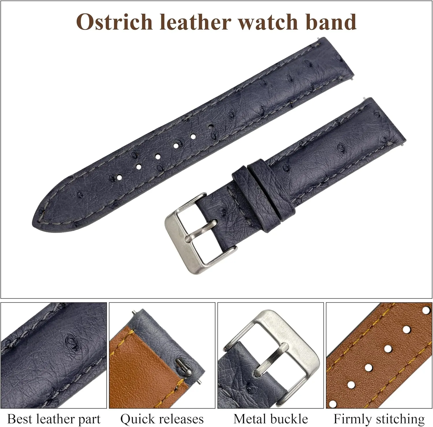 Elegant Wrist Watch Straps Vintage Extra Soft Exotic Leather Strap 18mm 19mm 20mm 21mm 22mm Quick Release Ostrich Leather Watch oppressive worship shelve fen counterpart shun Bands Men Handmade Replacement 