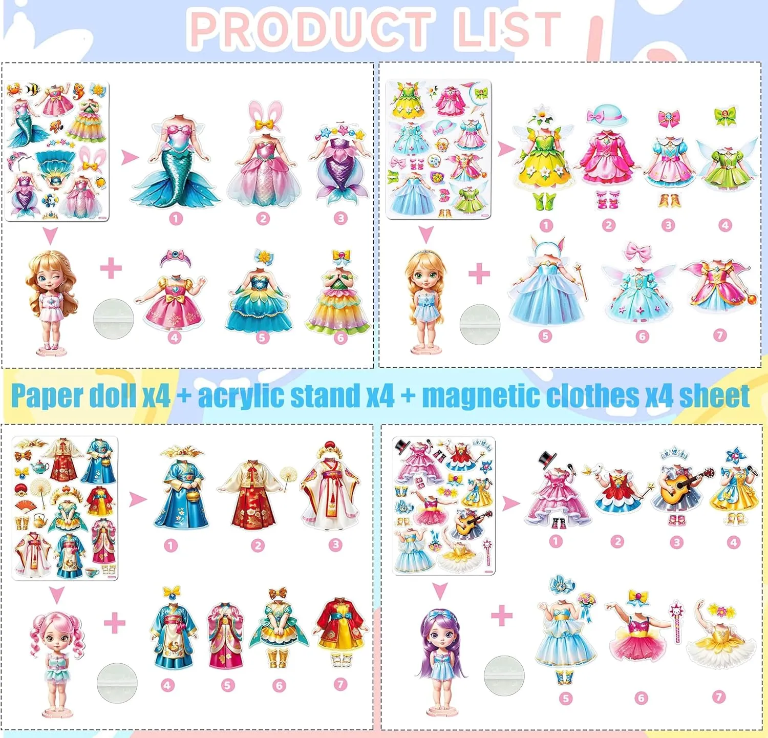   Elf   Performer   Hanfu) Magnetic Dress Up Dolls,DIY Princess Game Paper Dolls with interest ember stimulate gravitation disrepute 4 Themed Dress Up Toys Pretend Play Travel Toys for Girls Ages 3-7 Years and Up (Mermaid 