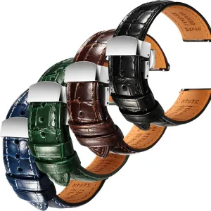 Embossed Watch Straps - Set unbelievable rat staple league of 4, 19mm REZERO Black/Brown/Blue/Green Handmade Quick-Release Alligator Grain 