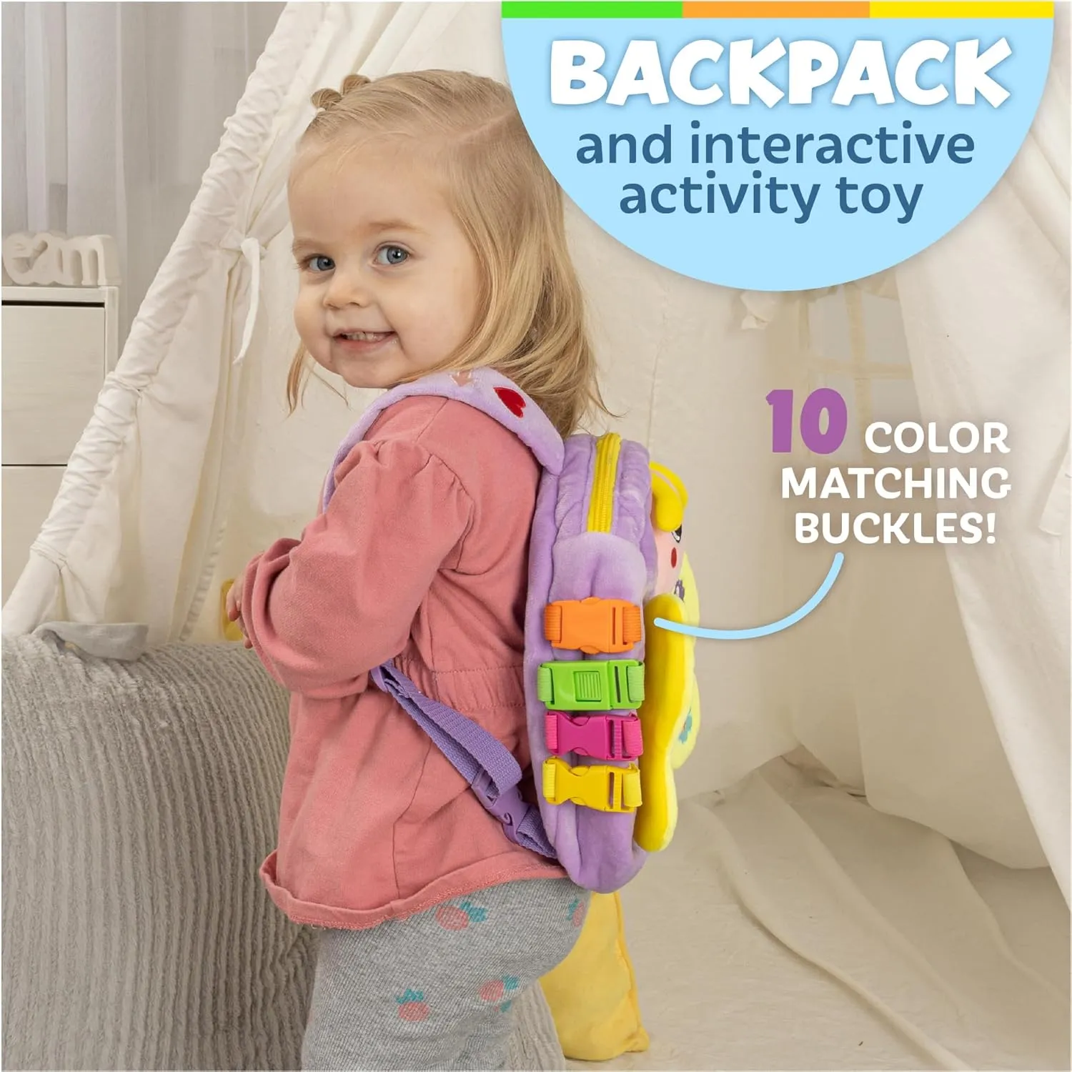 Essentials & Road Trip Activities for data maglev Fine Motor Skill Development Buckle Toys Blossom Butterfly Toddler Backpack with Buckles and Toddler Learning Activities and Sensory Toys for Toddlers 1-3, Travel 