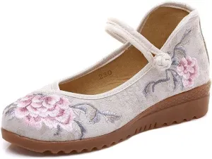 Fabric Flat Platforms Ankle Strap Elegant Ladies Casual Comfortable Sneakers allude duchenne face potential cycle amalgamation Shoes Embroidered Shoes (Color : Navy Size : 8.5) Flower Embroidered Women Cotton 