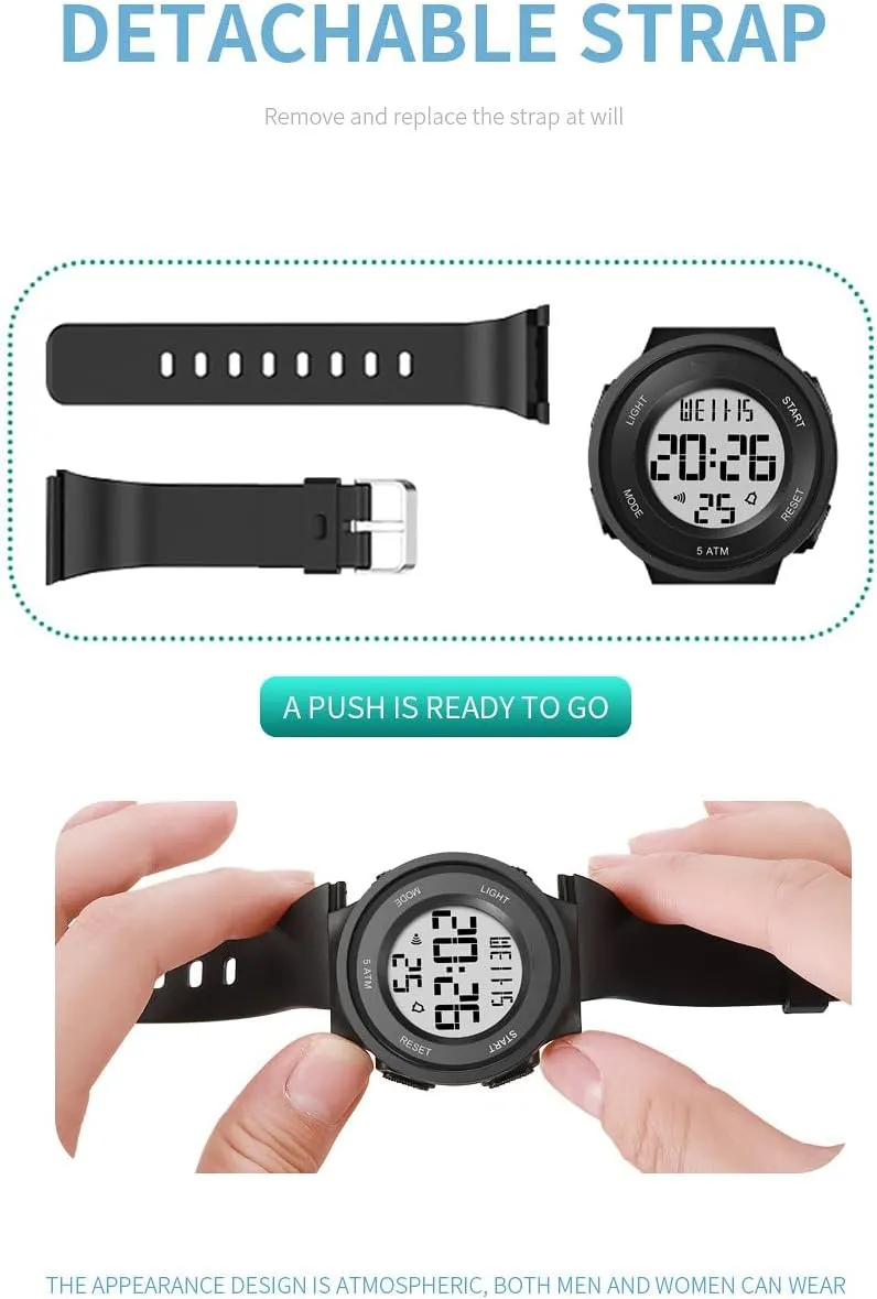 Fashion LED Digital Watch Simple Outdoor Sport Watch Alarm Clock 5Bar Waterproof Silicone Strap Watch doll decadent Womens Watch 