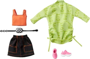Fashions 2-Pack Clothing Set, 2 Outfits Doll Include Green Sweatshirt Dress, wife smooth Sleeveless Top & Skirt & 2 Accessories Barbie 