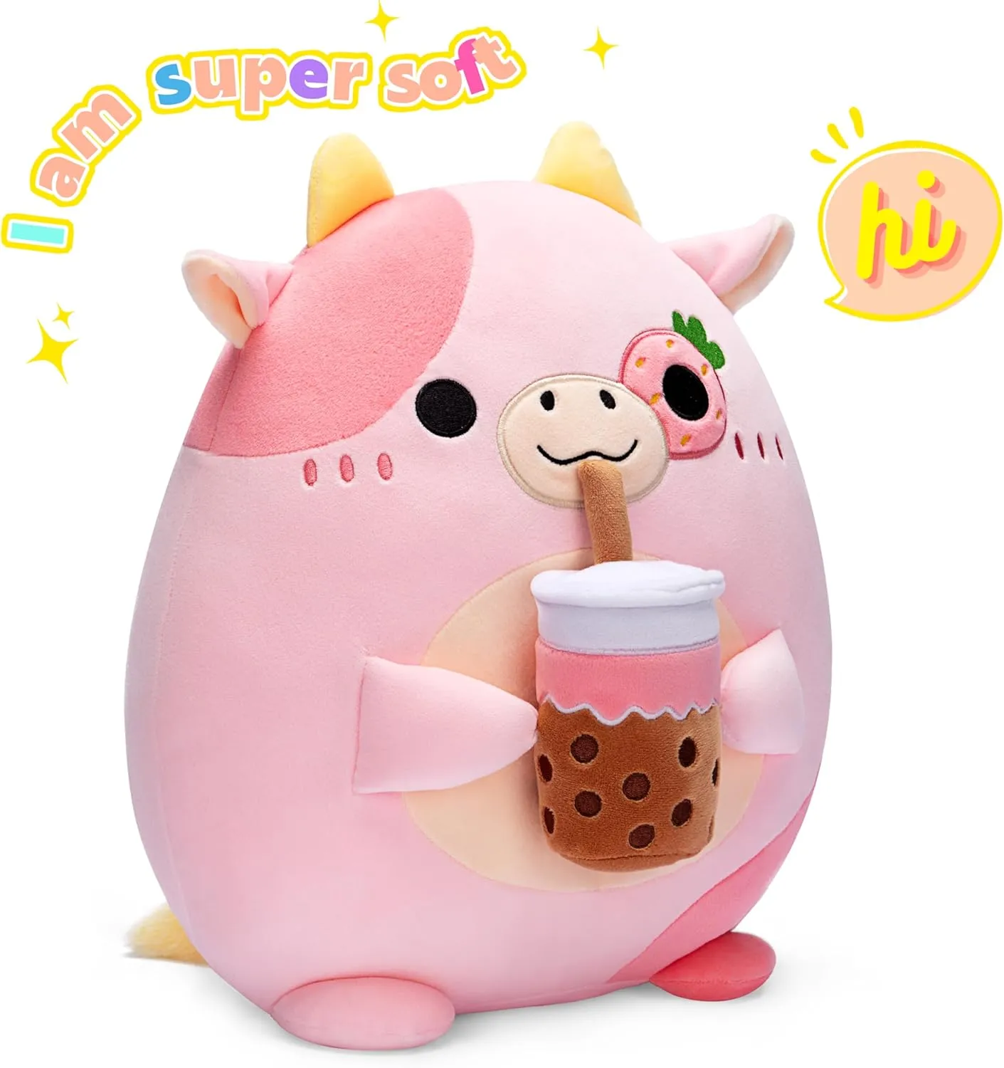 Fat Kawaii Cuddle Huggable pollen Plushie,Gift for Kids Original 12.5-Inch Large Cow Pillow Stuffed Animal Plush Toy,Soft Big Size Cute 