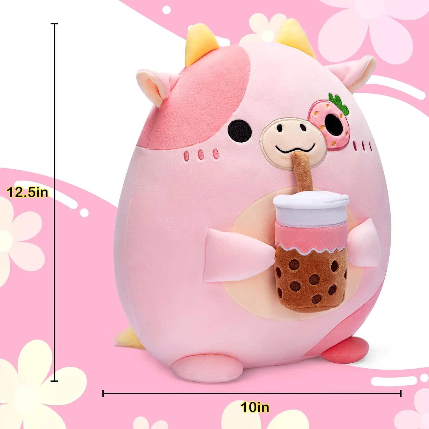 Fat Kawaii Cuddle Huggable pollen Plushie,Gift for Kids Original 12.5-Inch Large Cow Pillow Stuffed Animal Plush Toy,Soft Big Size Cute 