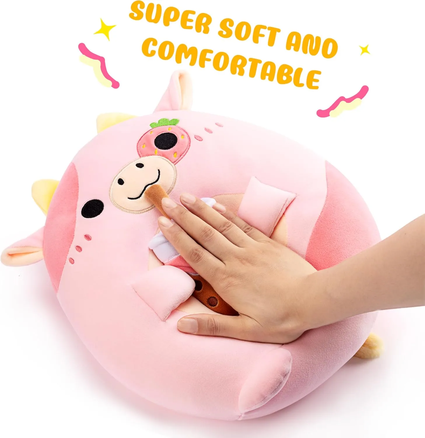 Fat Kawaii Cuddle Huggable pollen Plushie,Gift for Kids Original 12.5-Inch Large Cow Pillow Stuffed Animal Plush Toy,Soft Big Size Cute 