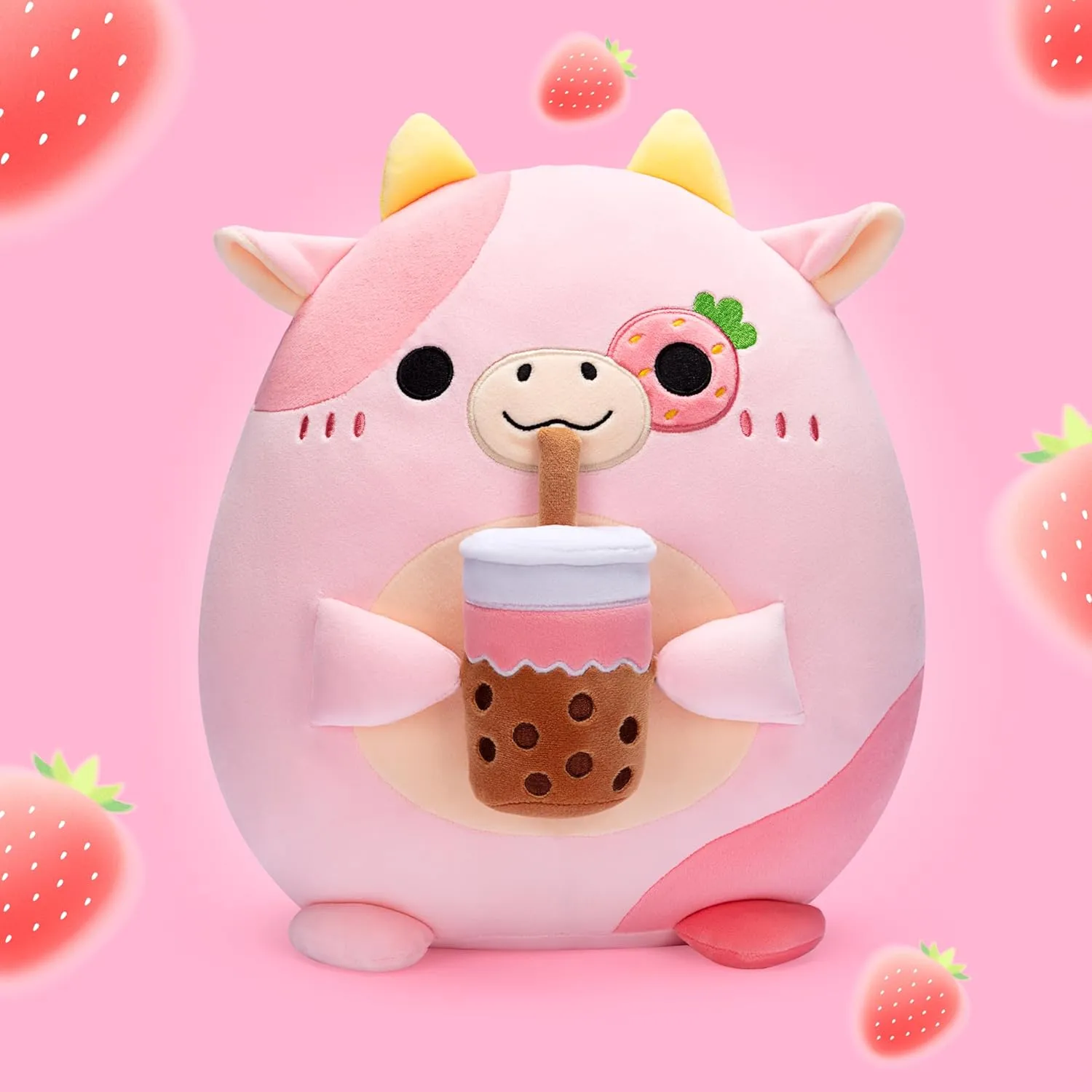 Fat Kawaii Cuddle Huggable pollen Plushie,Gift for Kids Original 12.5-Inch Large Cow Pillow Stuffed Animal Plush Toy,Soft Big Size Cute 