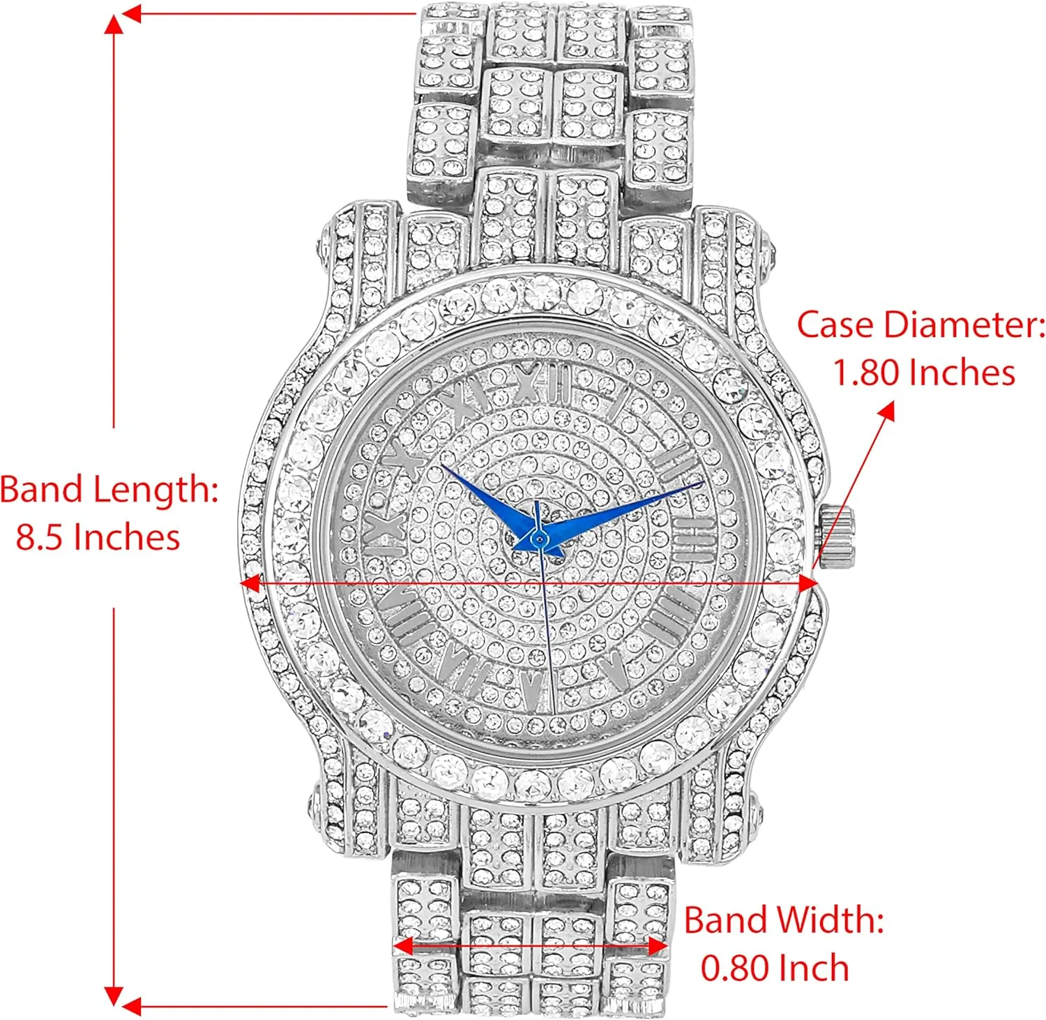 fateful Bling-ed Out Ultimate Hip Hop Royalty Mens Watch w/Easy Reader Roman Numeral or Iced Out Diamond Time Indicators - Bright Colored Dials - L0504 Charles Raymond 