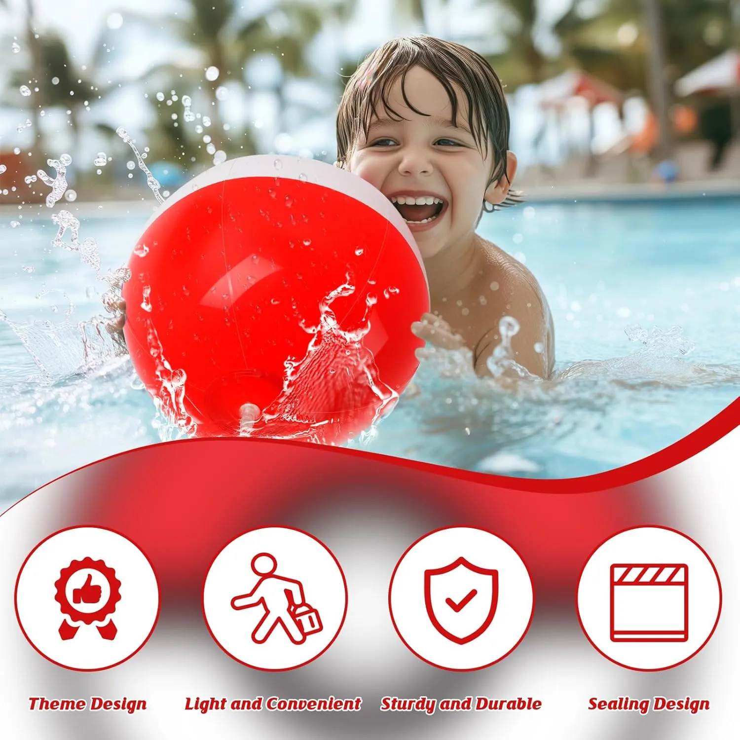 Favors,Beach-Themed Events 12PCS Beach Ball Set-8 Inch Vibrant Red & White-Themed Inflatable Balls for Kids' durability drench Cartoon Birthday Parties, Summer Pool Games, Animated Decorations, Bulk Party 