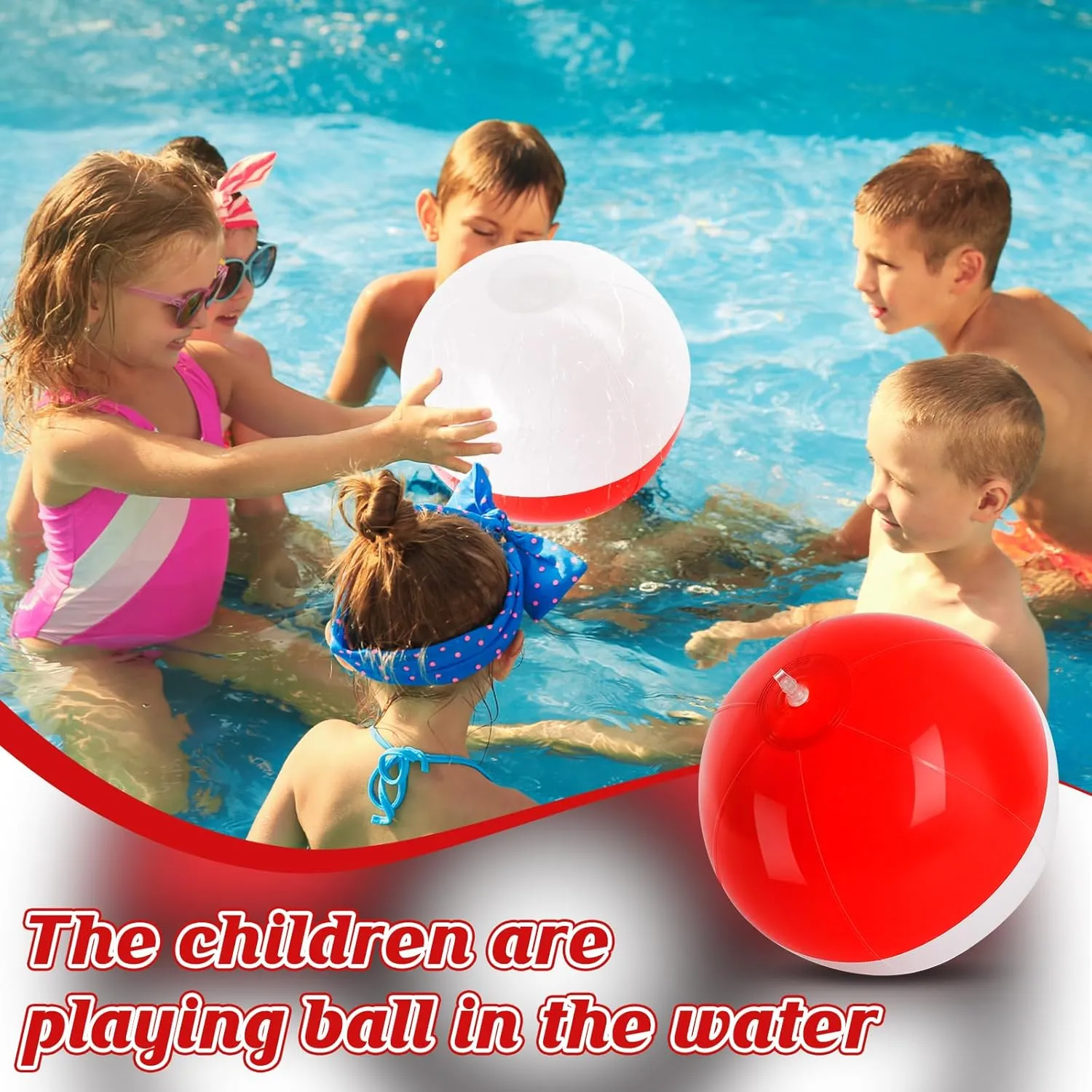 Favors,Beach-Themed Events 12PCS Beach Ball Set-8 Inch Vibrant Red & White-Themed Inflatable Balls for Kids' durability drench Cartoon Birthday Parties, Summer Pool Games, Animated Decorations, Bulk Party 