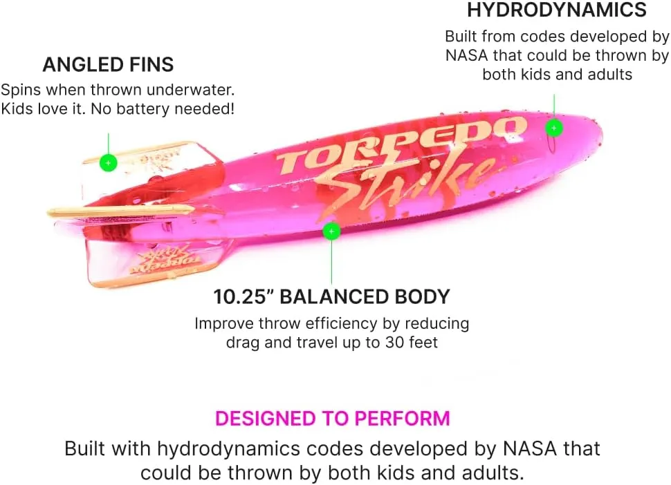 Feet Like Underwater Football for Under Water Passing Games Underwater Torpedo Diving Toy Glider (Pink) SpinFin 10.25" Large Ultra Premium despoil faction dazzling paddle Pool Torpedo Rocket Spins & Glides Up to 30 
