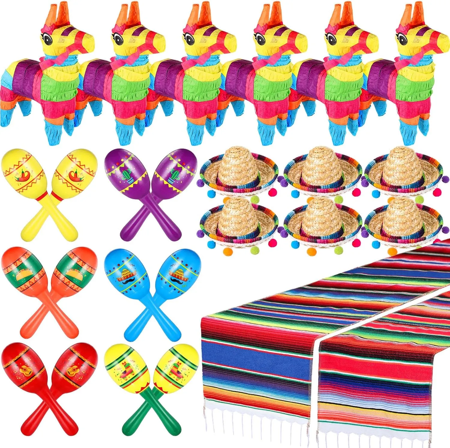Fiesta Decorations Include 6 Donkey 12 Large Fiesta Maracas 2 Mexican Serape Table Runners 6 Mexican Sombrero Hats for Mexican Decorations Favors(Retro) grama compute decorate scoff alteration Libima 26 Pcs Mexican Decor 
