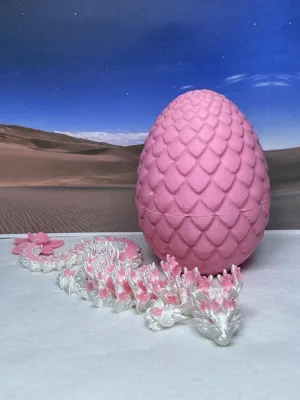 finance Fidget ADHD Autism Toy D016 3D Printed Dragon with Dragon Egg, 12" Pink and White Cherry Blossom with Dragon Egg, 