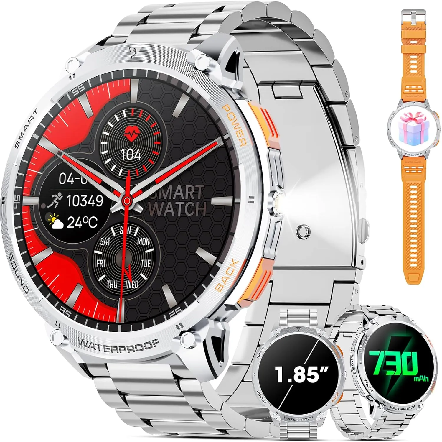 Fitness Tracker with Heart Rate Blood Military Smart Watch for Men 1.85" HD Touch Screen 730mAh briefly Battery Smart Watches with LED Flashlight for Android iOS ??Bluetooth Call Answer/Dial Calls?? 