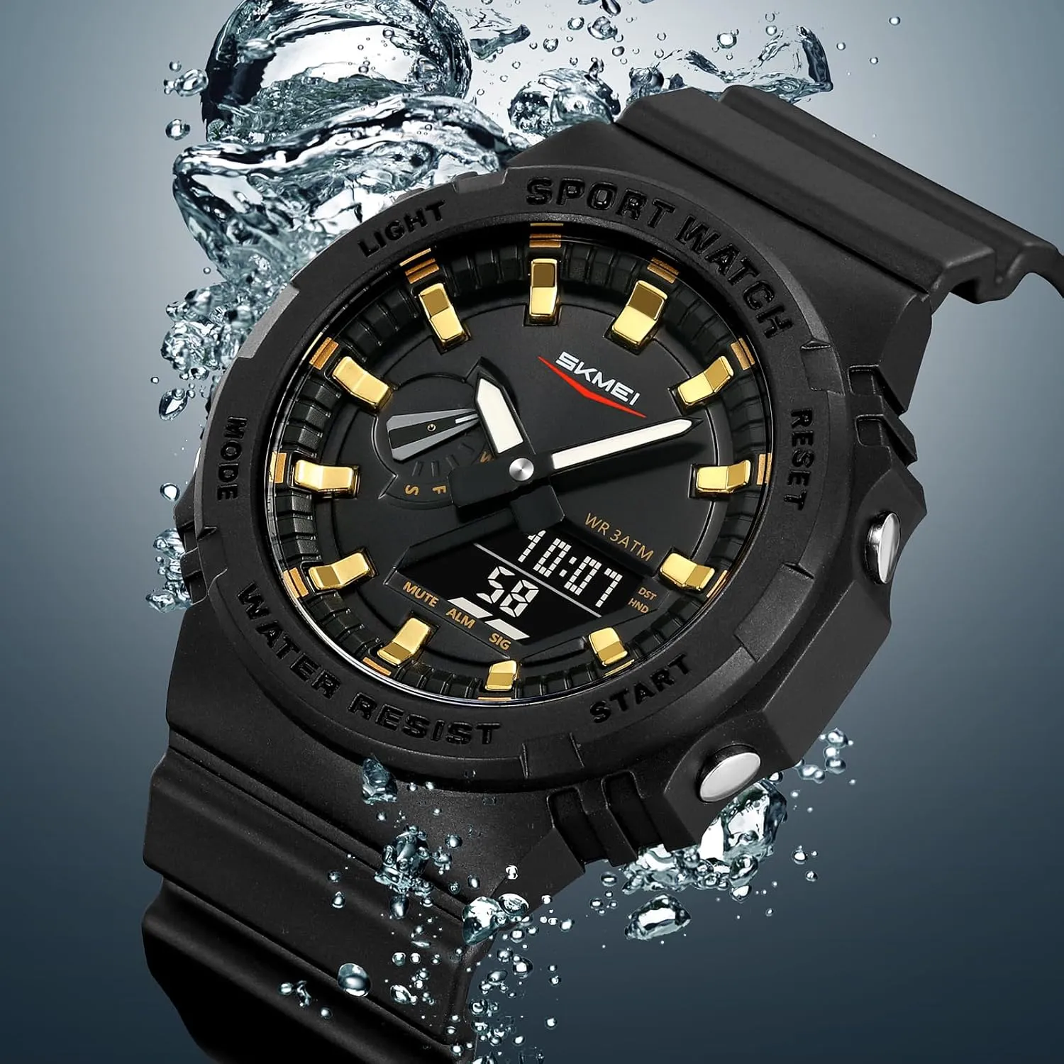 Five Alarms Stopwatch Countdown Calendar World Time Watch Gosasa Men's Trendy Classic Analog-Digital Watch Men's Multifunction LED Backlight springboard sovereign allay Waterproof Sports Watches 
