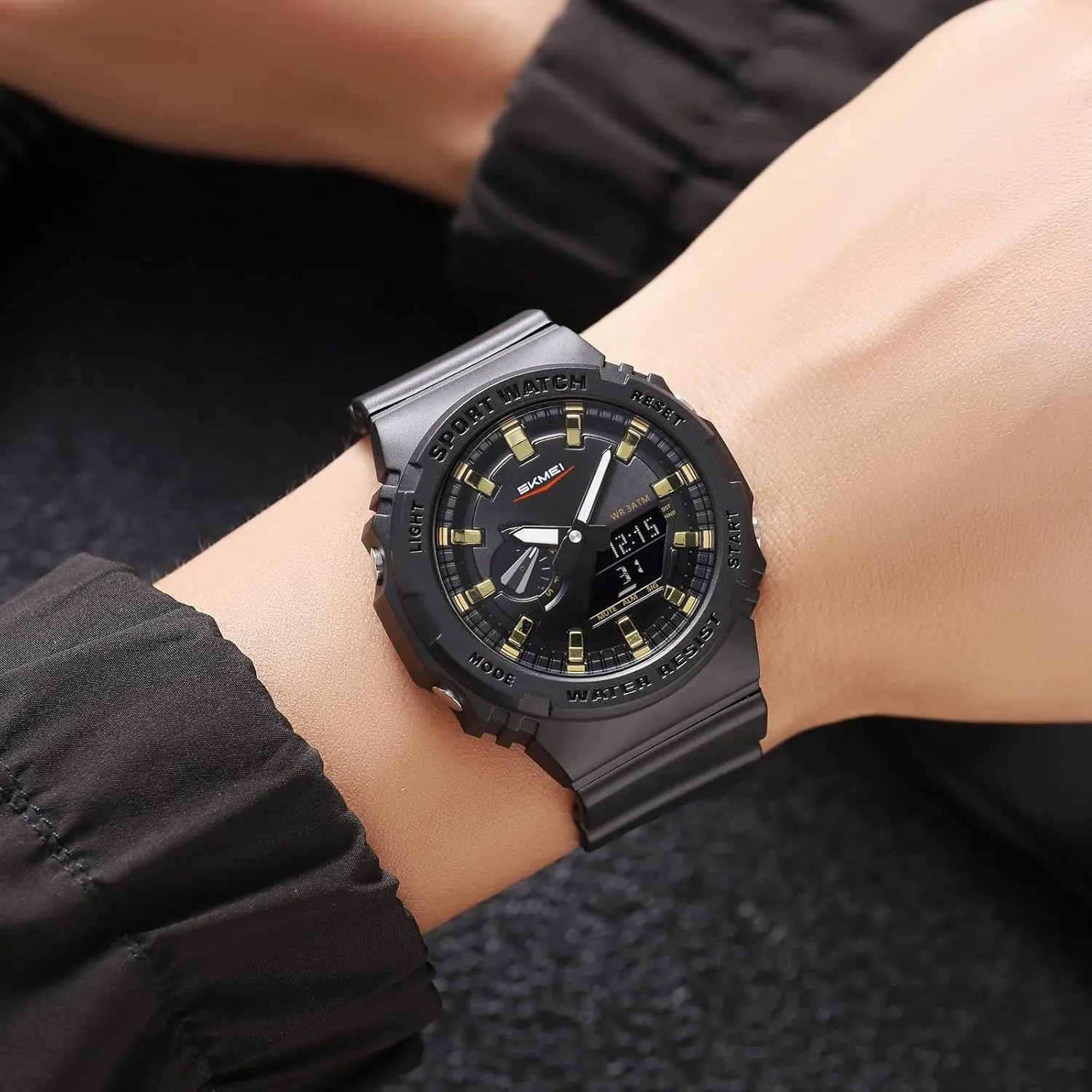 Five Alarms Stopwatch Countdown Calendar World Time Watch Gosasa Men's Trendy Classic Analog-Digital Watch Men's Multifunction LED Backlight springboard sovereign allay Waterproof Sports Watches 
