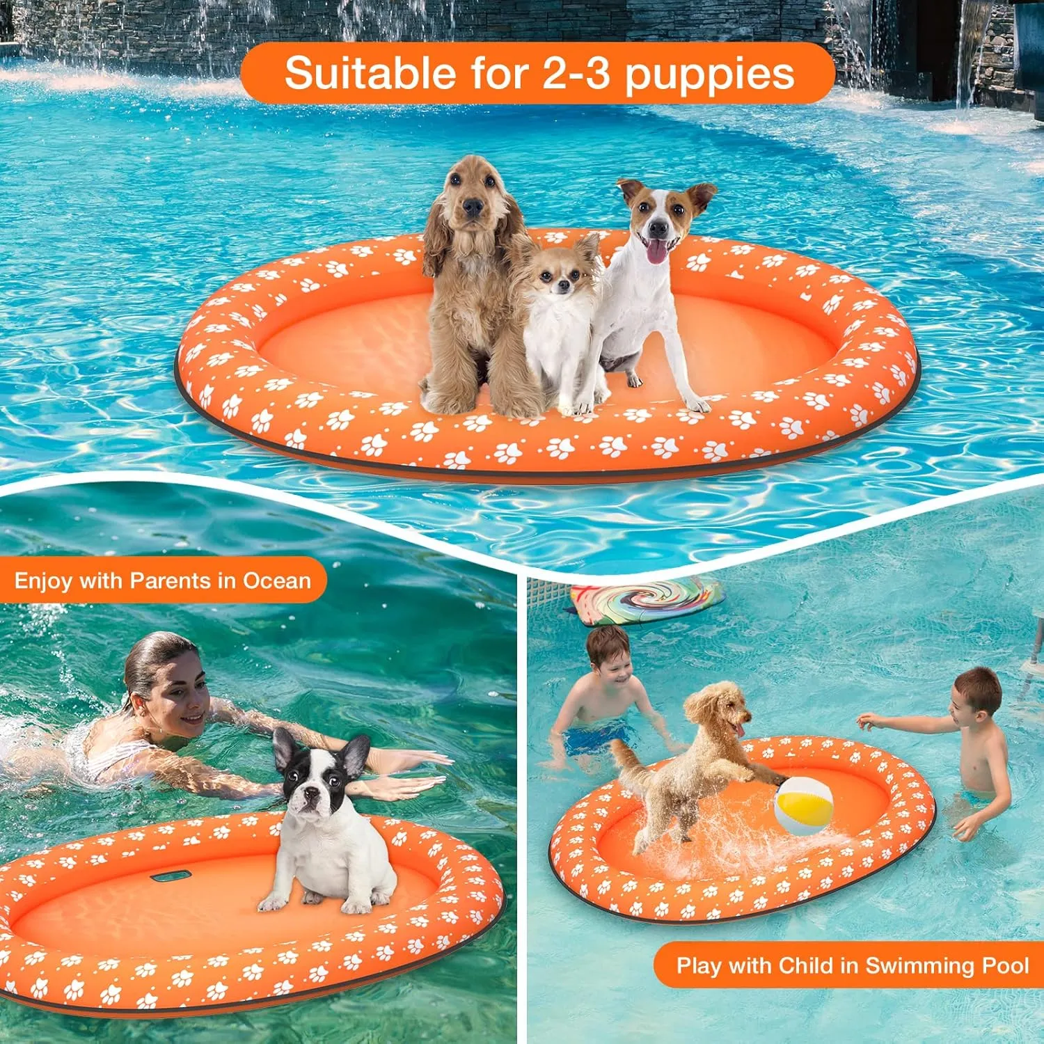 Float Raft - Inflatable Dog Swimming overwhelm Float for Summer (Orange) Pet Soft Dog 