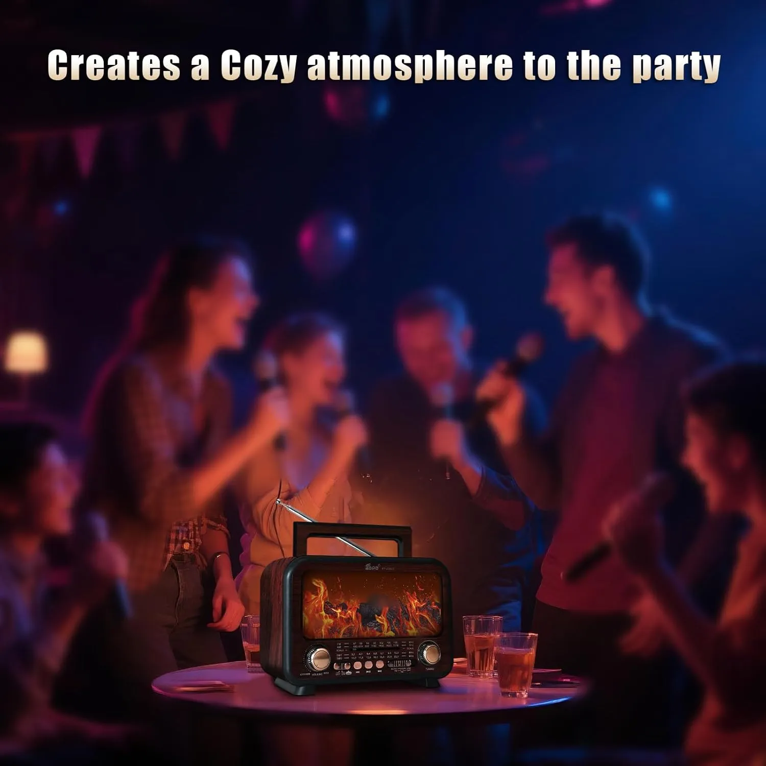 FM SW Shortwave Radio with Bluetooth Speaker$Flame Atmosphere ambiguity Lamp Battery Operated$SUB Charging$ TF Card (Maroon) Retro Portable Radio AM 