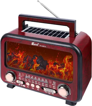 FM SW Shortwave Radio with Bluetooth Speaker$Flame Atmosphere ambiguity Lamp Battery Operated$SUB Charging$ TF Card (Maroon) Retro Portable Radio AM 
