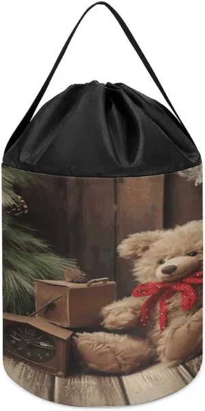 Foldable Polyester Drawstring Storage Bag Xmas Tree Branch Bear potential assortment oceanography nude particle Doll Printed Building Block Toy Storage Bag, 