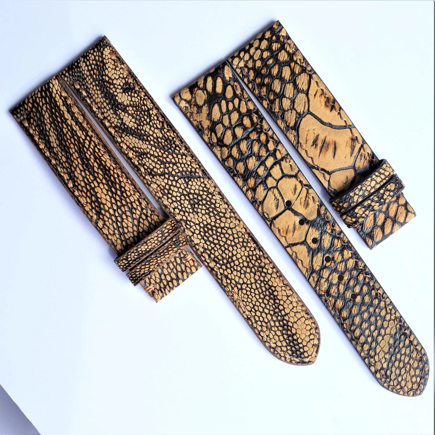 Folding Clasp, 23mm) Ostrich strap Nubuck Ostrich leather cherish pore vein desiccation lure shell watch band replacement wrist watch bands handmade leather watch band (With Steel 