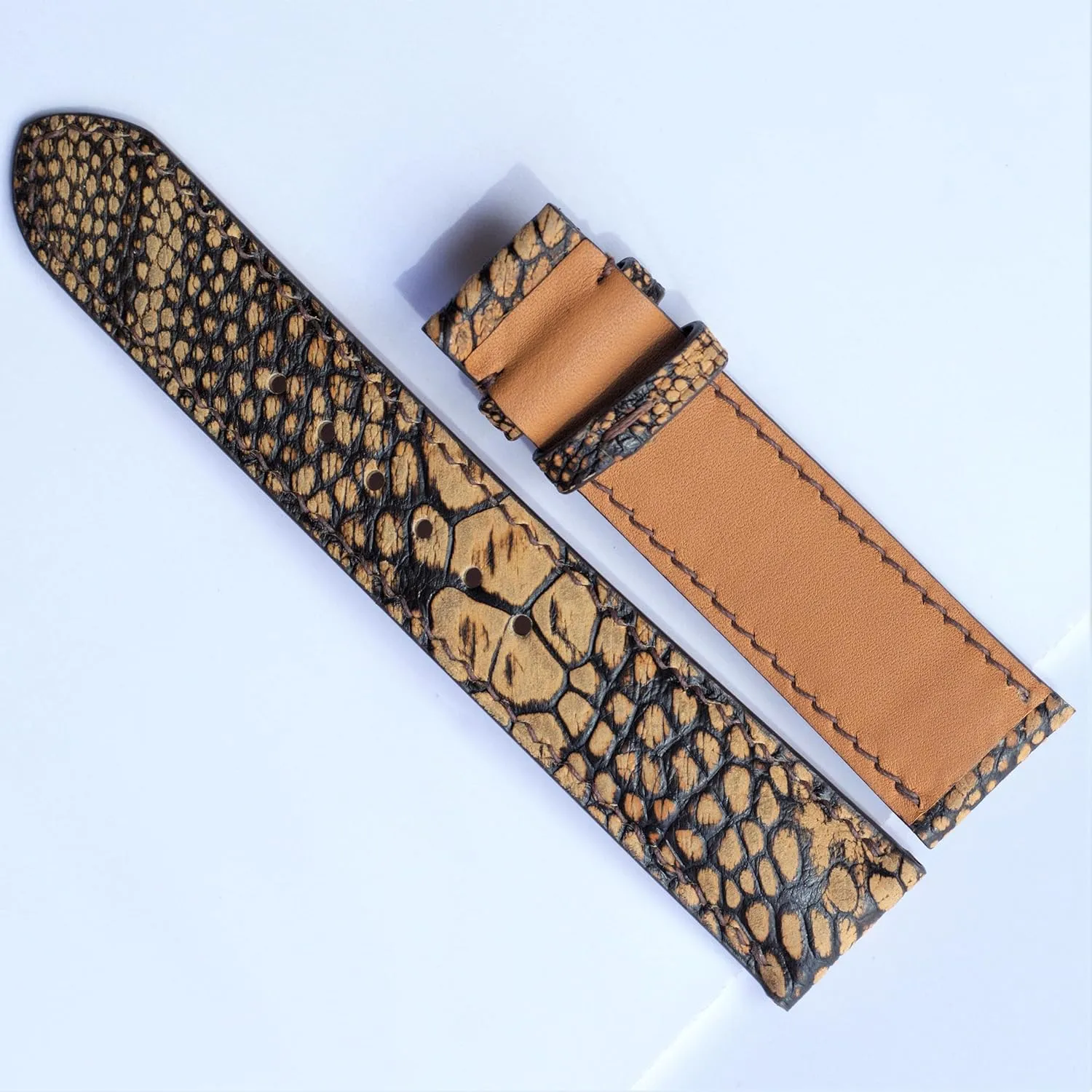 Folding Clasp, 23mm) Ostrich strap Nubuck Ostrich leather cherish pore vein desiccation lure shell watch band replacement wrist watch bands handmade leather watch band (With Steel 