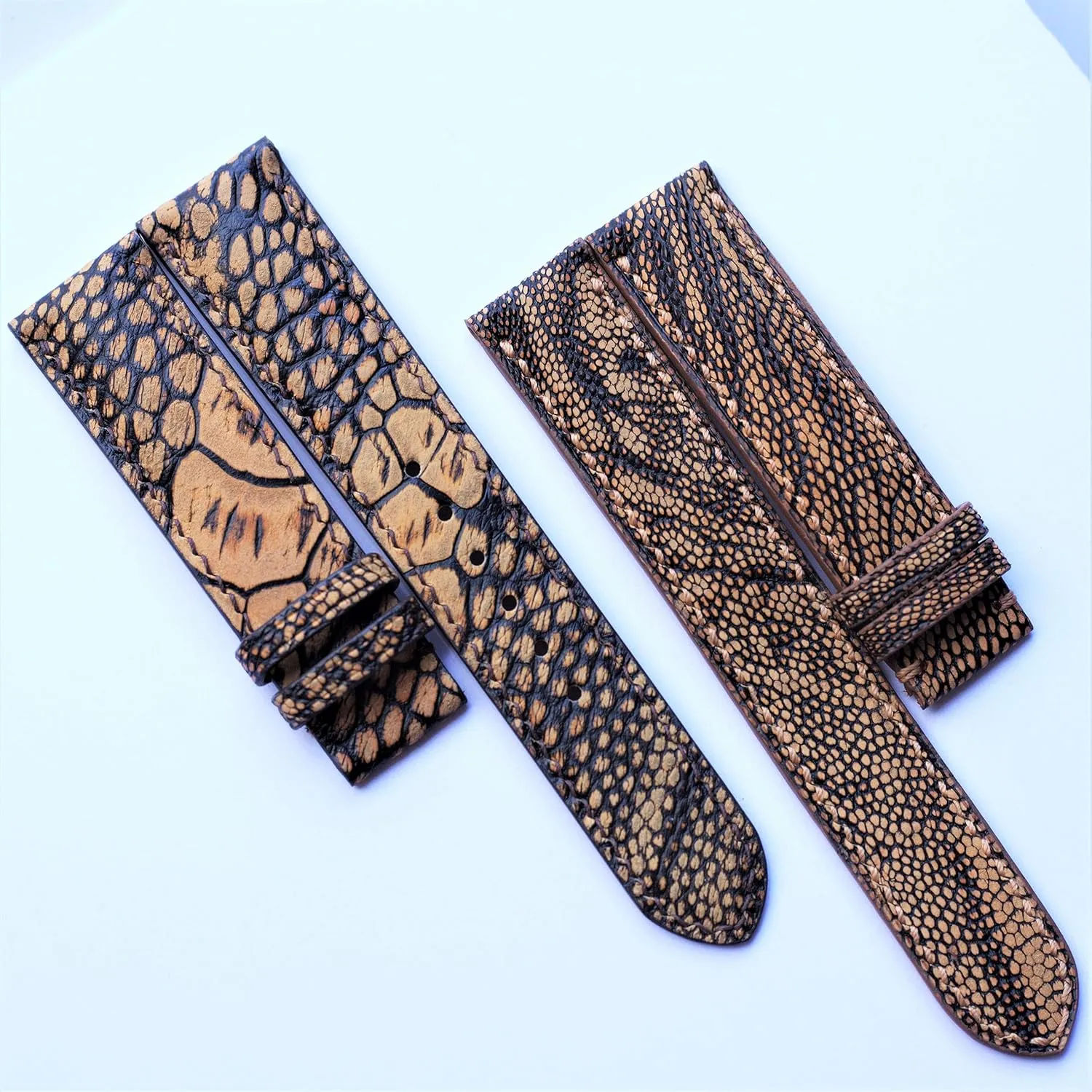 Folding Clasp, 23mm) Ostrich strap Nubuck Ostrich leather cherish pore vein desiccation lure shell watch band replacement wrist watch bands handmade leather watch band (With Steel 