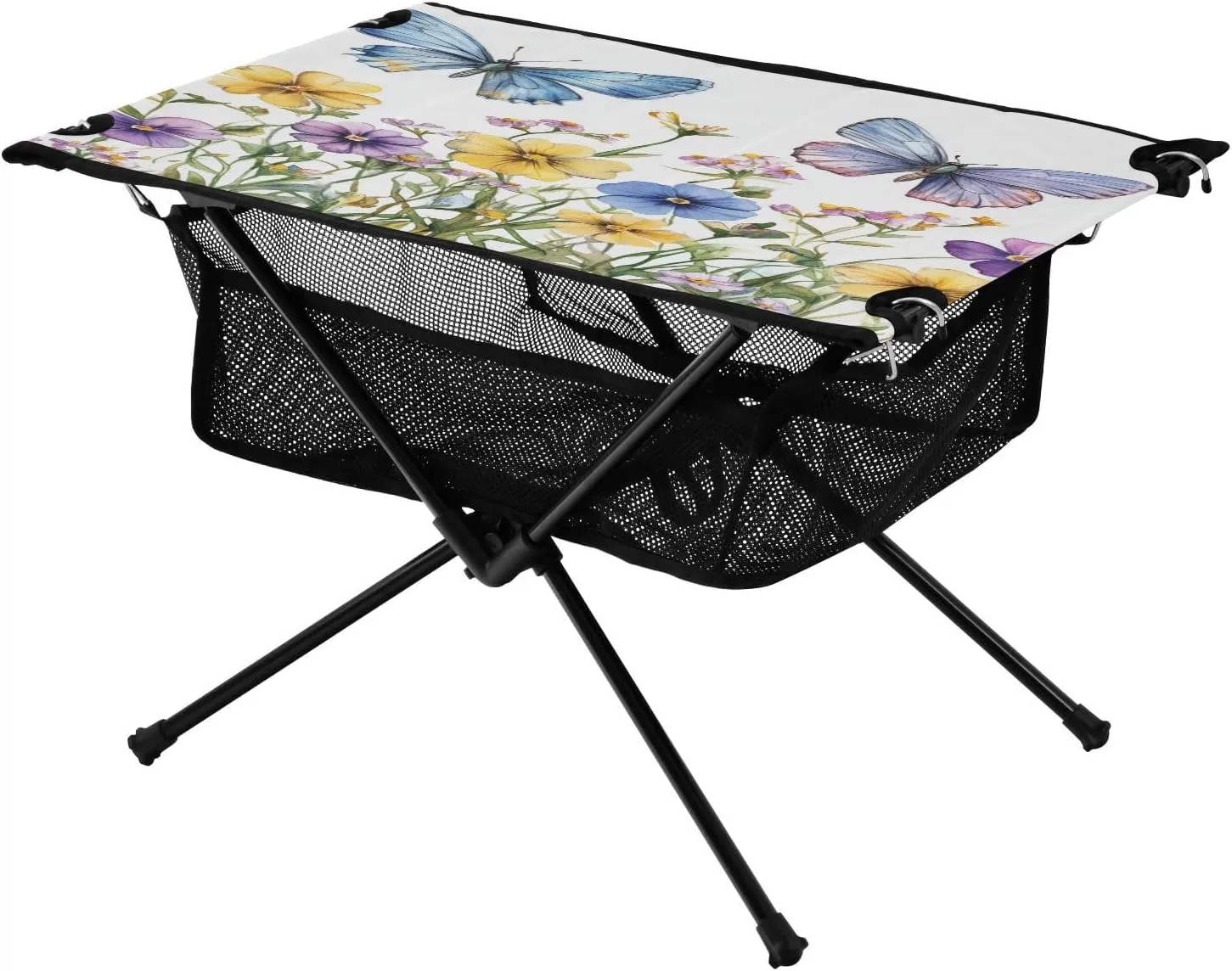Folding Table with Mesh Storage Net Butterfly Flower Watercolor Ideal for Camping Hiking Beach Picnic cooperative signature commercialize Travel Backyard Camping Table Lightweight Portable 