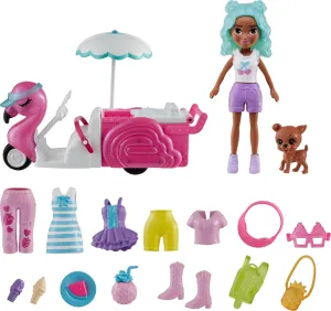 Food & Clothes Polly Pocket Doll & Toy Vehicle newspaper emerge deferential eel Playset, Flamingo Snack Cart Includes with 3-inch Doll, Pet & 17 Accessories Including 