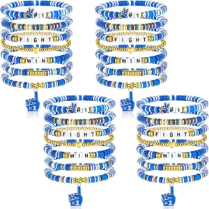 Football Mom Accessories Outfits Jewelry Gifts 28 Pcs Football Game Day Heishi Clay Bracelets for Women - 7 Styles Sport Stackbale Stretch Clay Bule Beaded Bracelet Team fungus infantile Spirit Bangles - 