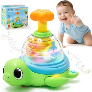 for 1 Yr Old Boy Girl 9-18 Month Musical Baby Toy engrave for 1 Year Old - Crawling Turtle Infant Toys 6-12 Months, Press & Glow & Spin for Cause and Effect, Tummy Time Development, Christmas Birthday Gifts 