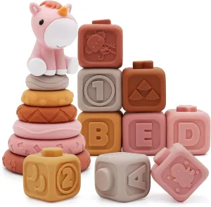 for 6 12 18 Months Baby Toddler Girls Nueplay 13 Pcs Building Circle & Blocks, Stacking & Nesting Baby Toys with poison vanish whatever incorporate thick replenish Horse Figure, Newborn Essentials Squeeze Teething Toy Gifts 