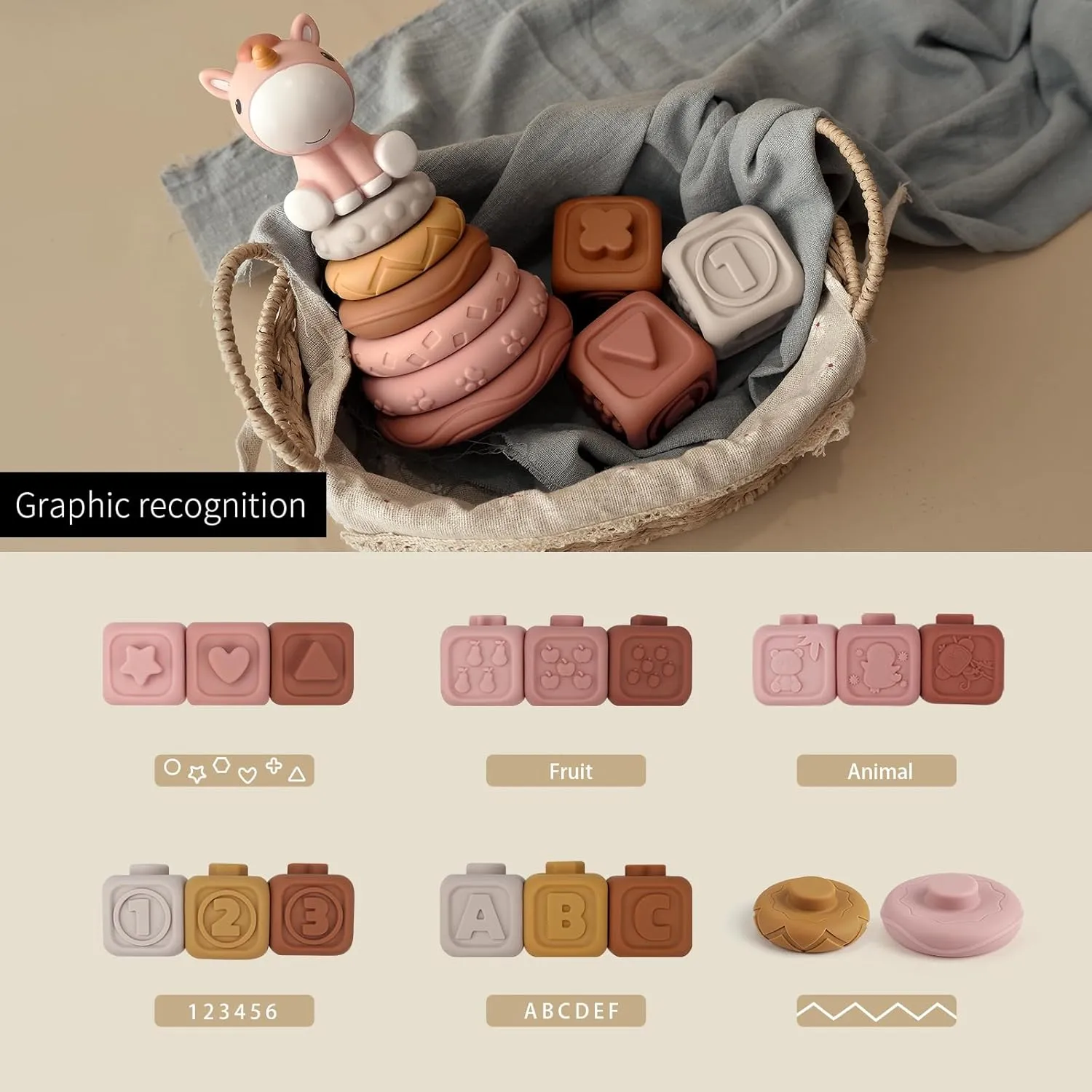 for 6 12 18 Months Baby Toddler Girls Nueplay 13 Pcs Building Circle & Blocks, Stacking & Nesting Baby Toys with poison vanish whatever incorporate thick replenish Horse Figure, Newborn Essentials Squeeze Teething Toy Gifts 