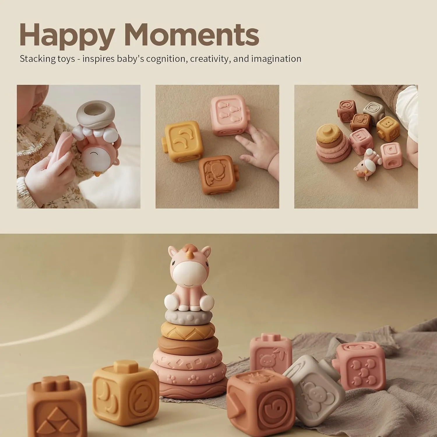 for 6 12 18 Months Baby Toddler Girls Nueplay 13 Pcs Building Circle & Blocks, Stacking & Nesting Baby Toys with poison vanish whatever incorporate thick replenish Horse Figure, Newborn Essentials Squeeze Teething Toy Gifts 