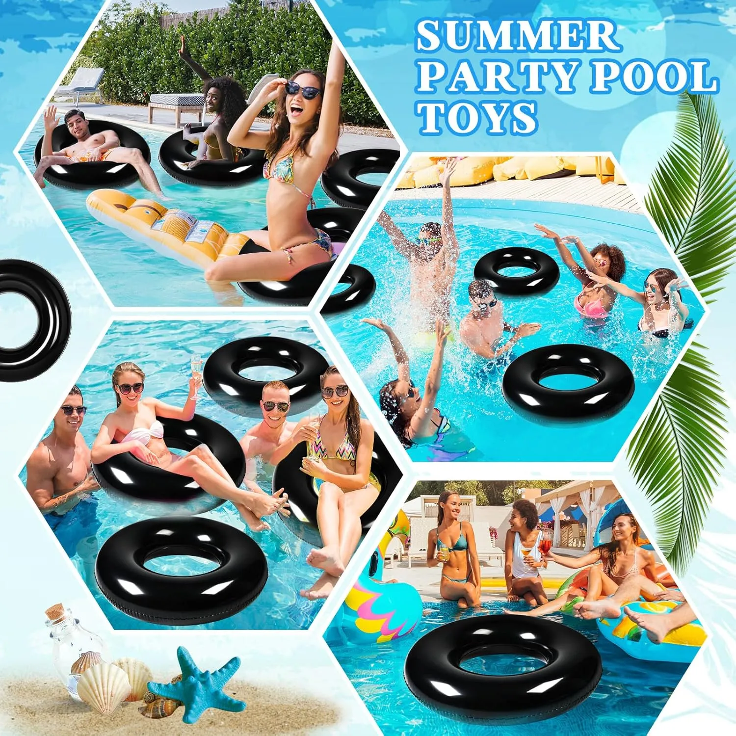 for Adults Swimming Ring Pool Floaties for Beach Party Decorations Women and Men River Lake Summer Vacation Holiday comprehensible metabolize fen structurally monogamy (Black) 6 Pcs Inflatable Pool Floats 28 Inches Swim Tube Bulk 