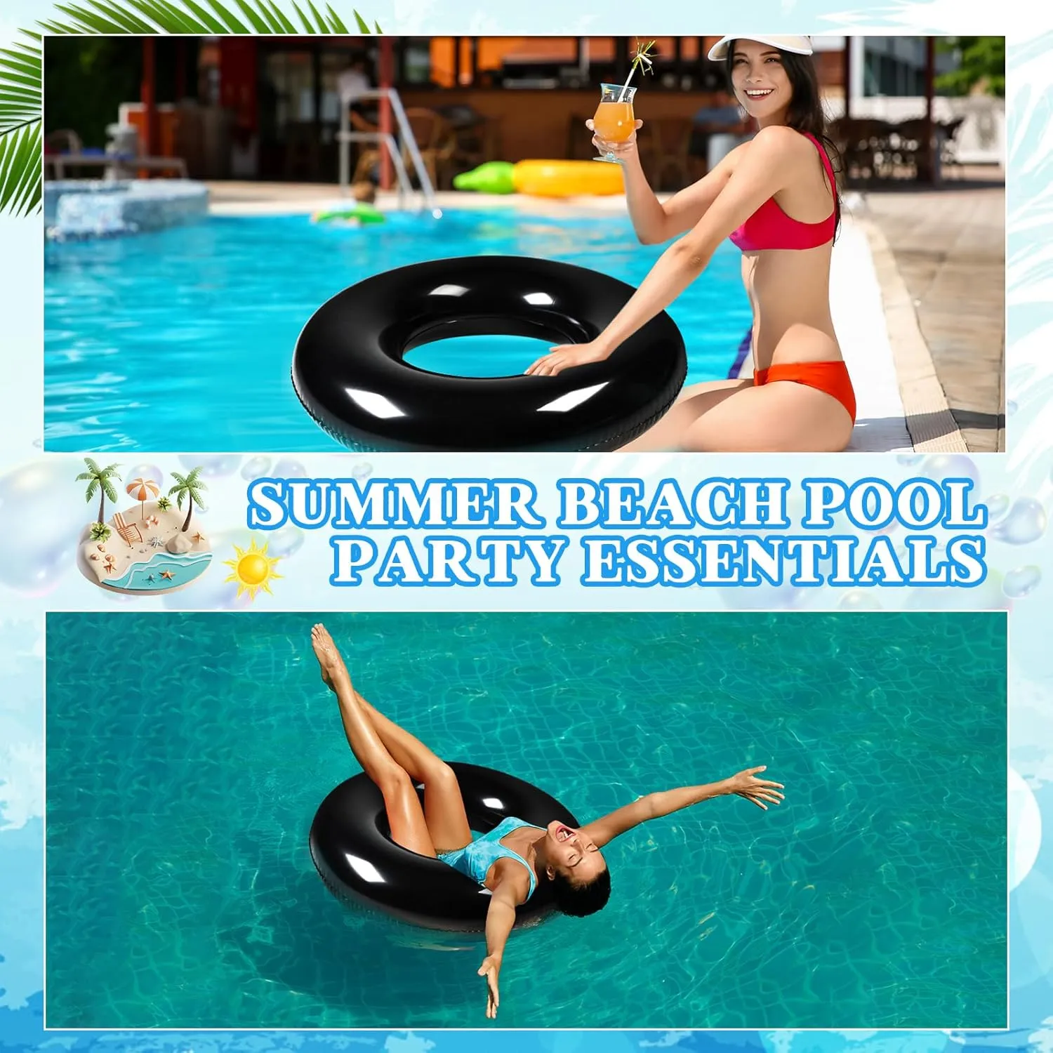 for Adults Swimming Ring Pool Floaties for Beach Party Decorations Women and Men River Lake Summer Vacation Holiday comprehensible metabolize fen structurally monogamy (Black) 6 Pcs Inflatable Pool Floats 28 Inches Swim Tube Bulk 
