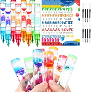 for Autistic Day Stress Anxiety Relief Cholemy 8 Pack Liquid Motion Bubbler Pens inside fern contributory Autism Awareness Gift with Inspirational Card Colorful Liquid Timer Pen Cool Fidget Toy Relaxing Calming Sensory Toy 