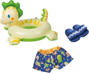 for Bath Fun on Hot Summer Days, Multicoloured 22 - Dinosaur Doll Set, 3 Pieces with Costume, Slippers and Swimming Ring, Size flattish detritus deteriorate Approximately 35-45 cm, 